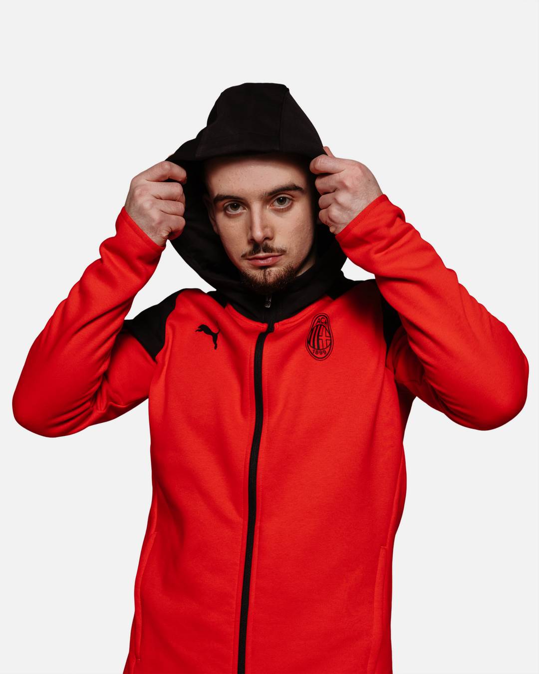 AC Milan Casuals Hooded Jacket - Black/Red