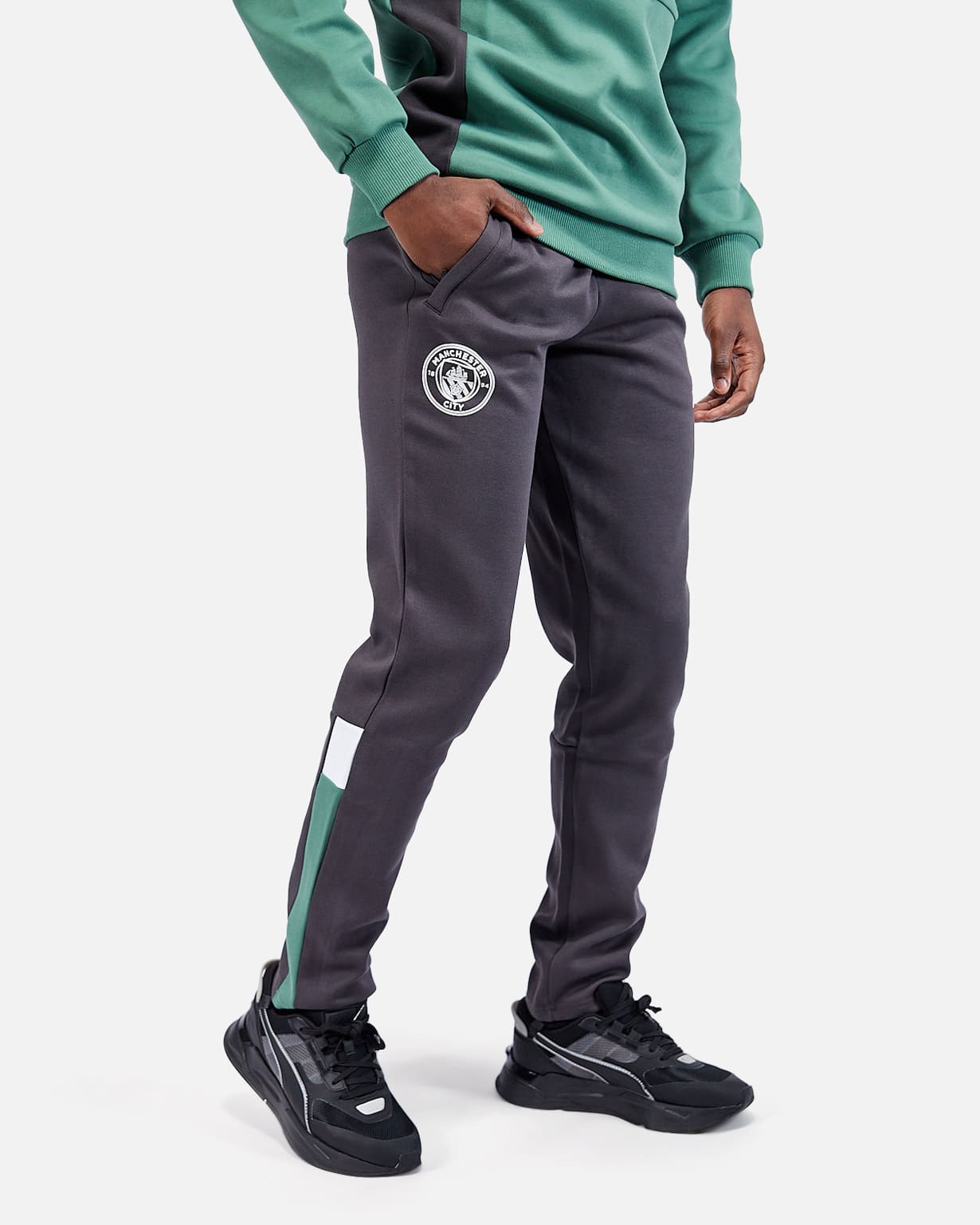 Manchester City Archive Tracksuit Bottoms - Black/White/Green