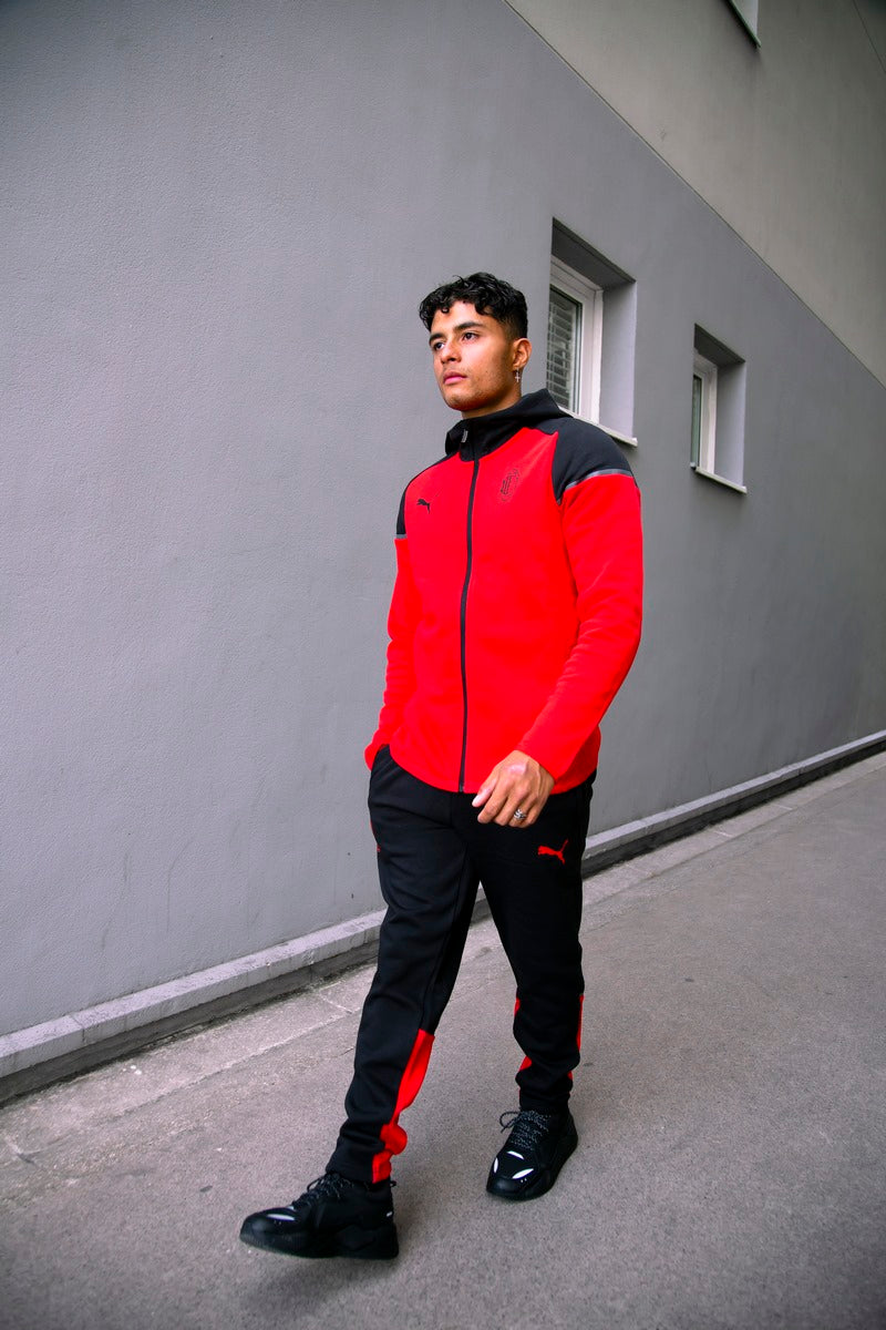AC Milan Casuals Hooded Jacket - Black/Red