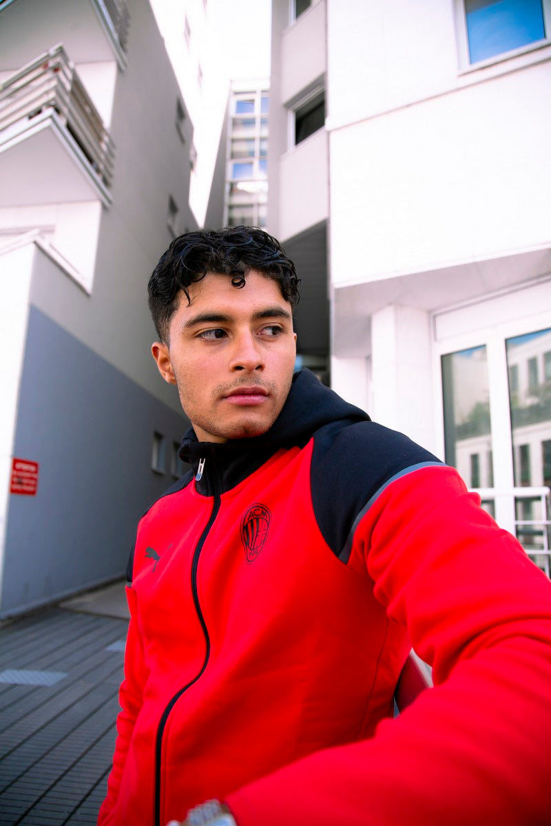 AC Milan Casuals Hooded Jacket - Black/Red